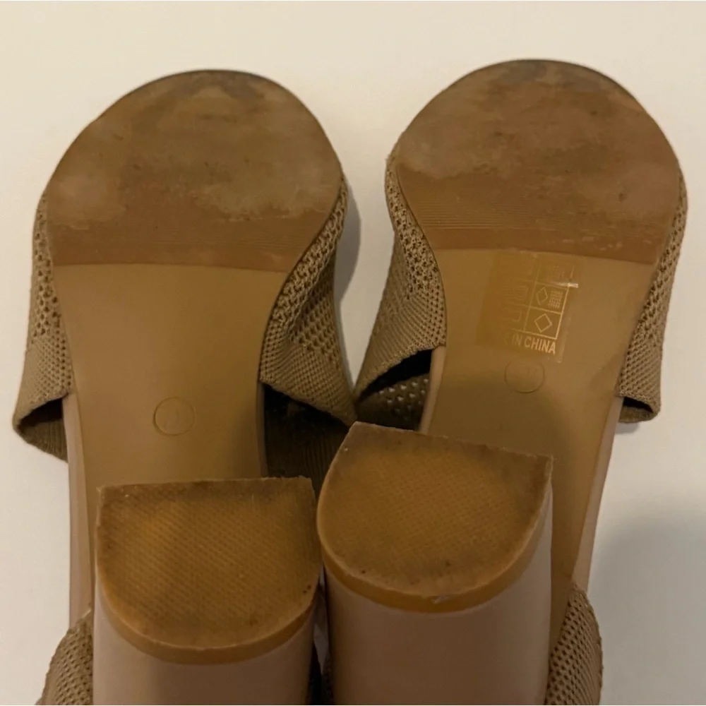 New Bella Nude Knit Block Heel Sandals Peep Toe Ankle Strap 7.5